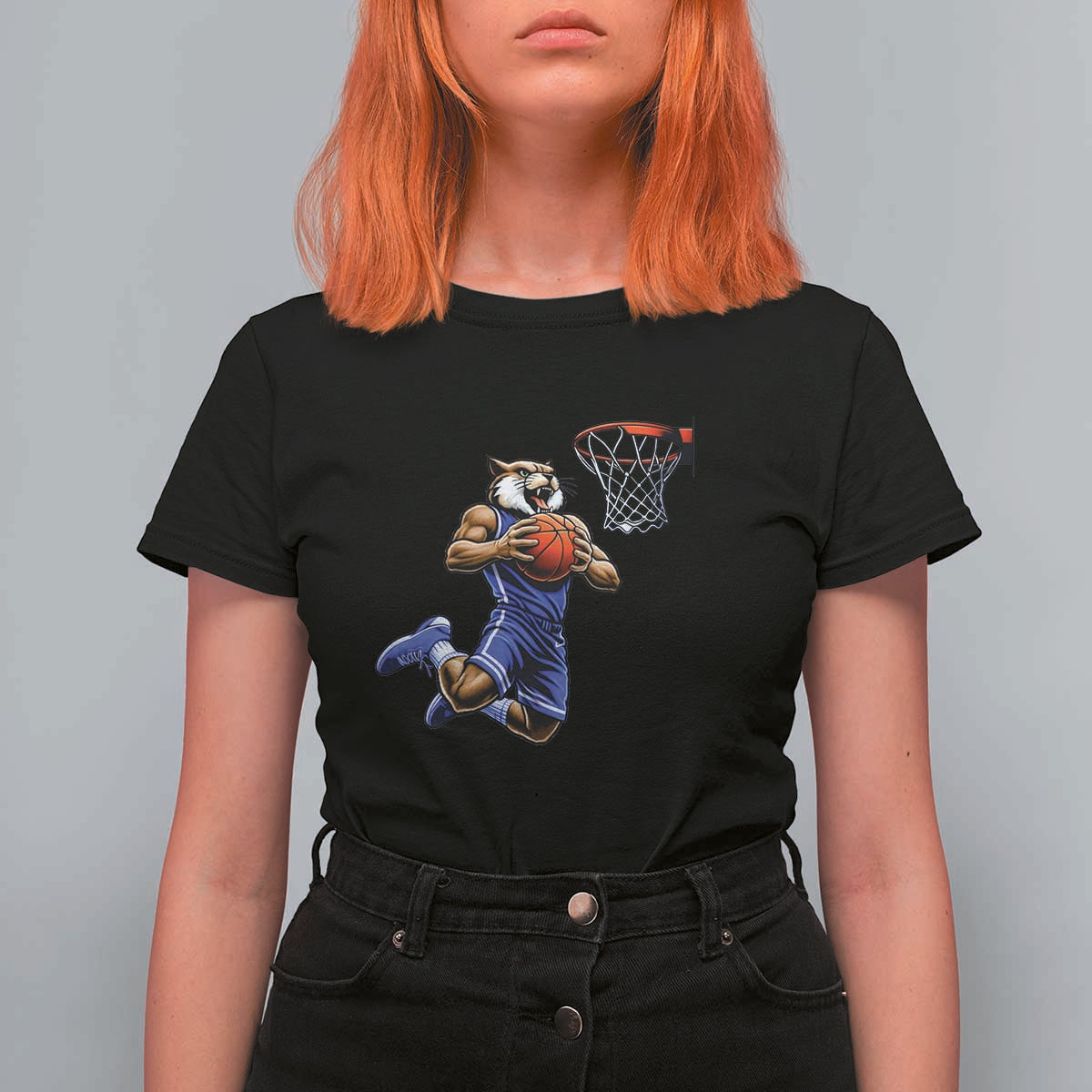 Funny Wildcat Dunking Basketball T Shirt For Women Gift For Sports Fan