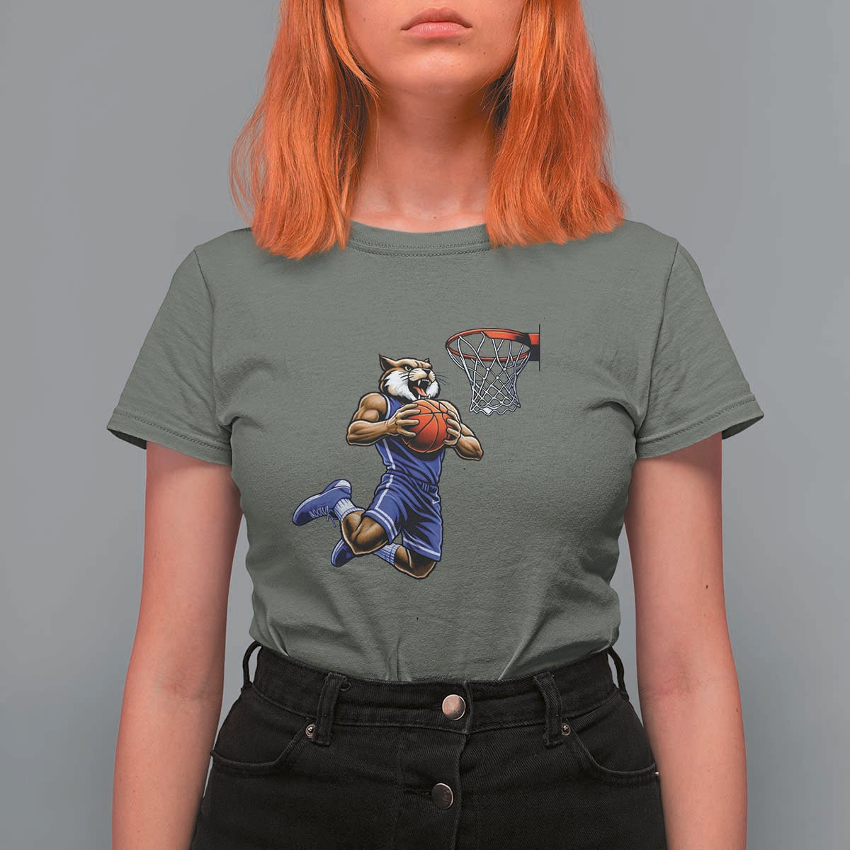 Funny Wildcat Dunking Basketball T Shirt For Women Gift For Sports Fan