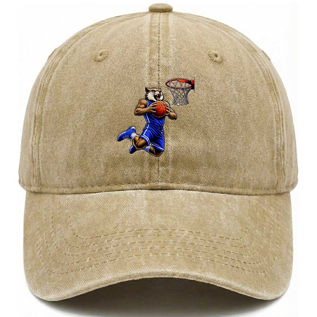 Funny Wildcat Dunking Basketball Washed Cotton Baseball Cap Gift For Sports Fan