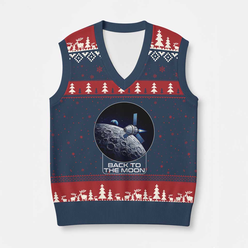 Back To The Moon V-Neck Knit Sweater Vest Lunar Mission Astronaut Space Lover