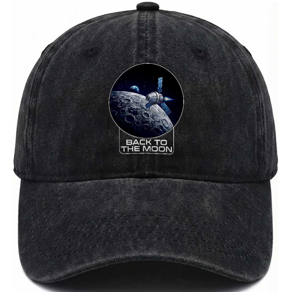 Back To The Moon Washed Cotton Baseball Cap Lunar Mission Astronaut Space Lover