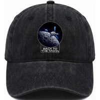 Back To The Moon Washed Cotton Baseball Cap Lunar Mission Astronaut Space Lover