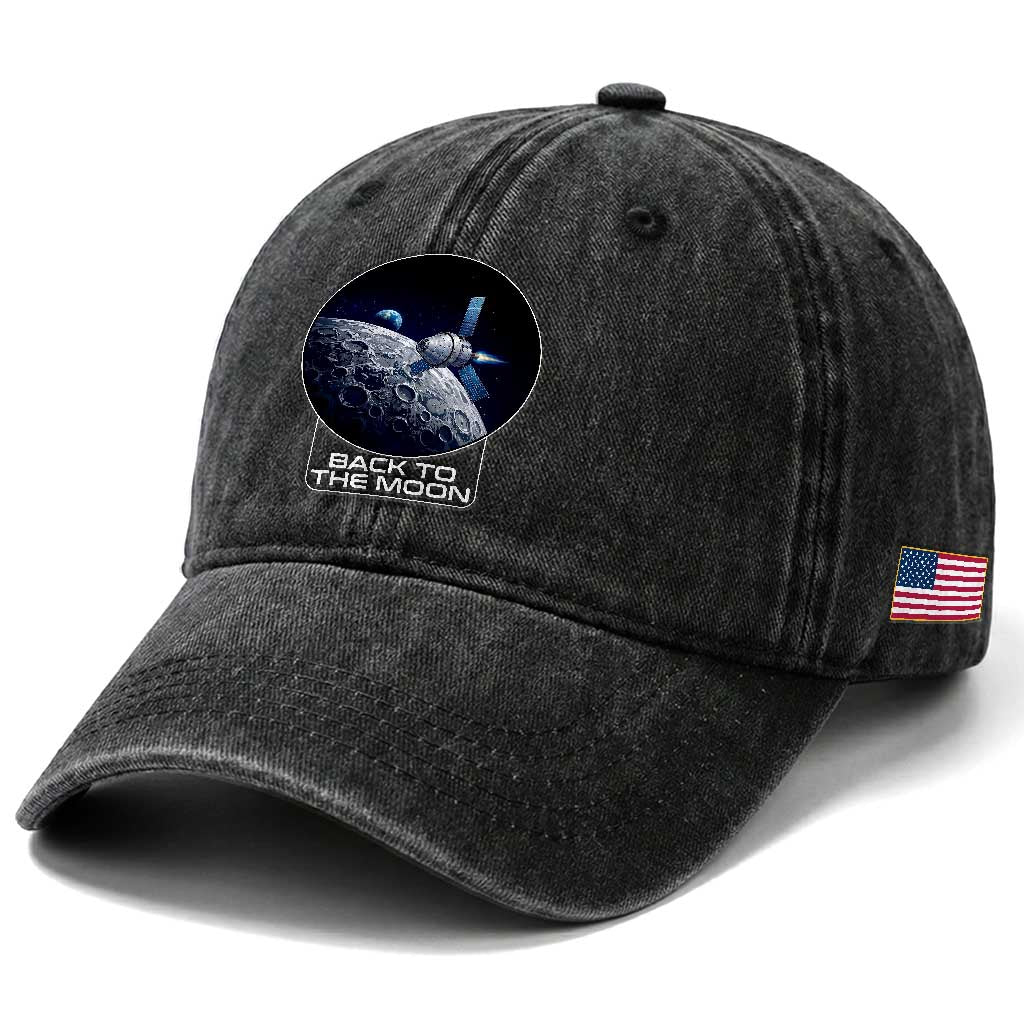 Back To The Moon Washed Cotton Baseball Cap Lunar Mission Astronaut Space Lover