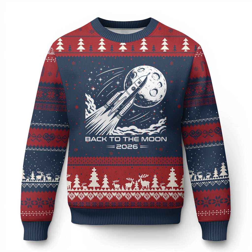 Back To The Moon Ugly Christmas Sweater Space Exploration Moon Journey 2026