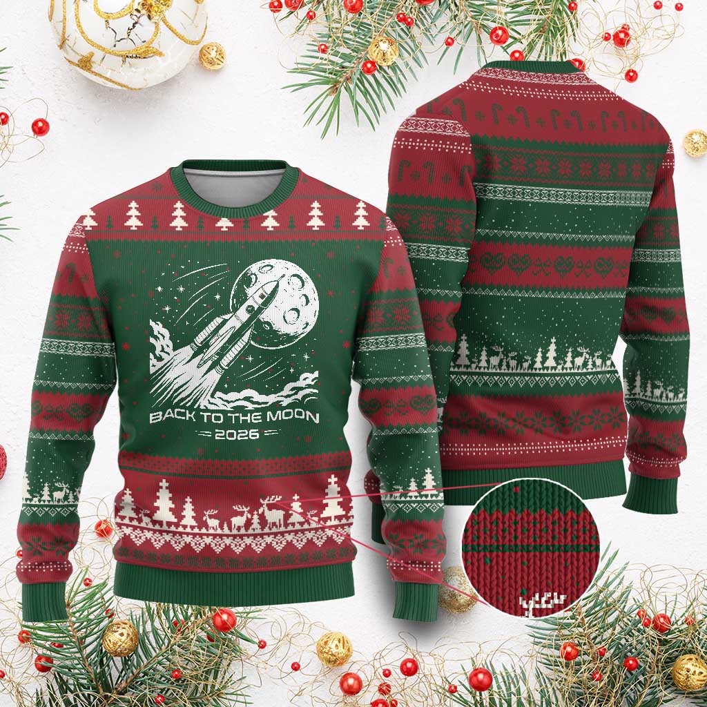 Back To The Moon Ugly Christmas Sweater Space Exploration Moon Journey 2026