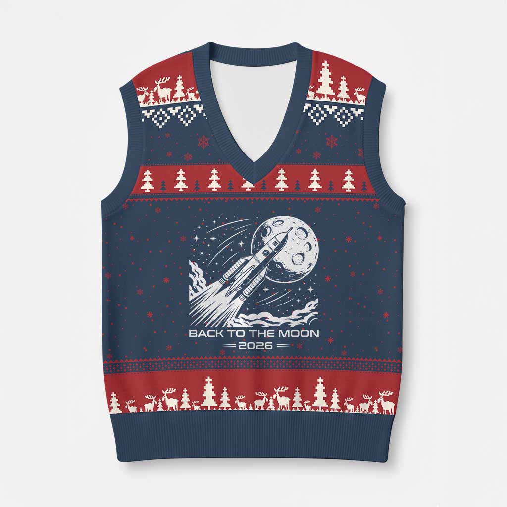 Back To The Moon V-Neck Knit Sweater Vest Space Exploration Moon Journey 2026