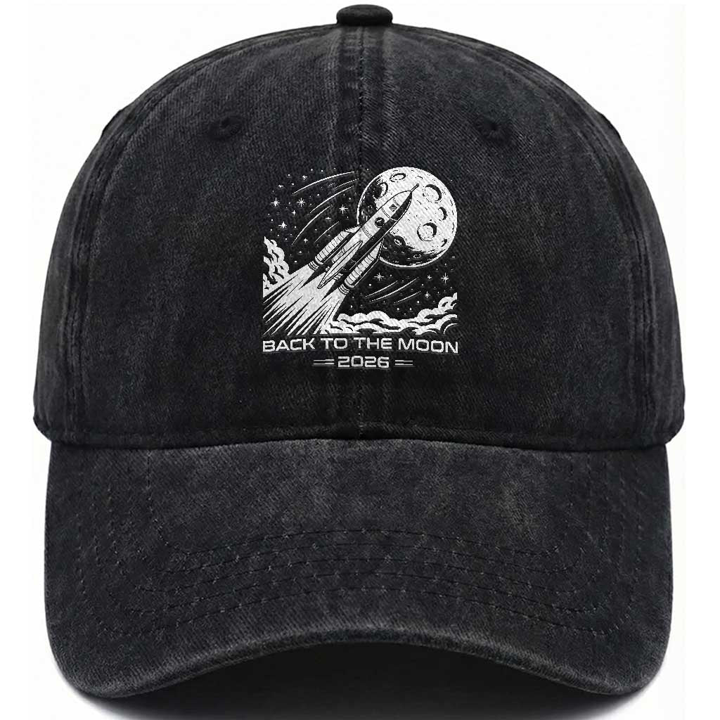 Back To The Moon Washed Cotton Baseball Cap Space Exploration Moon Journey 2026