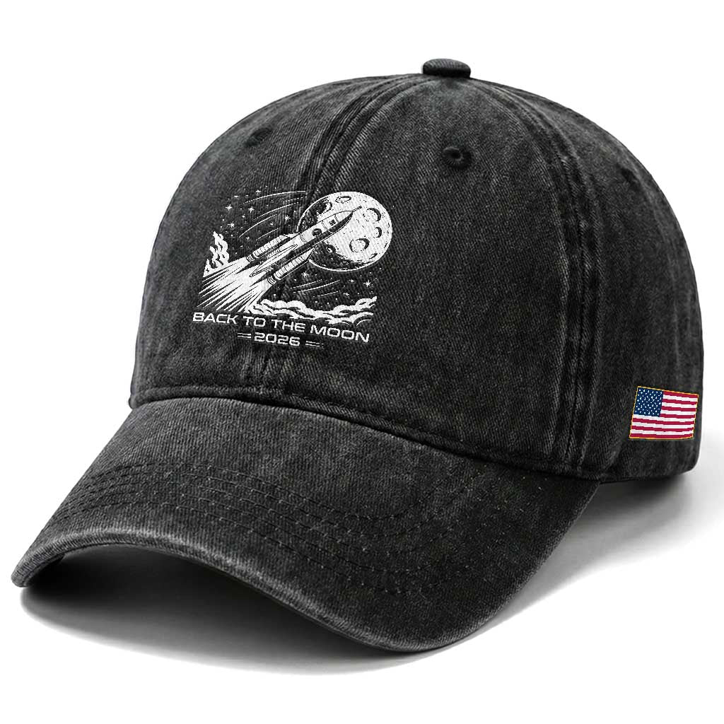 Back To The Moon Washed Cotton Baseball Cap Space Exploration Moon Journey 2026
