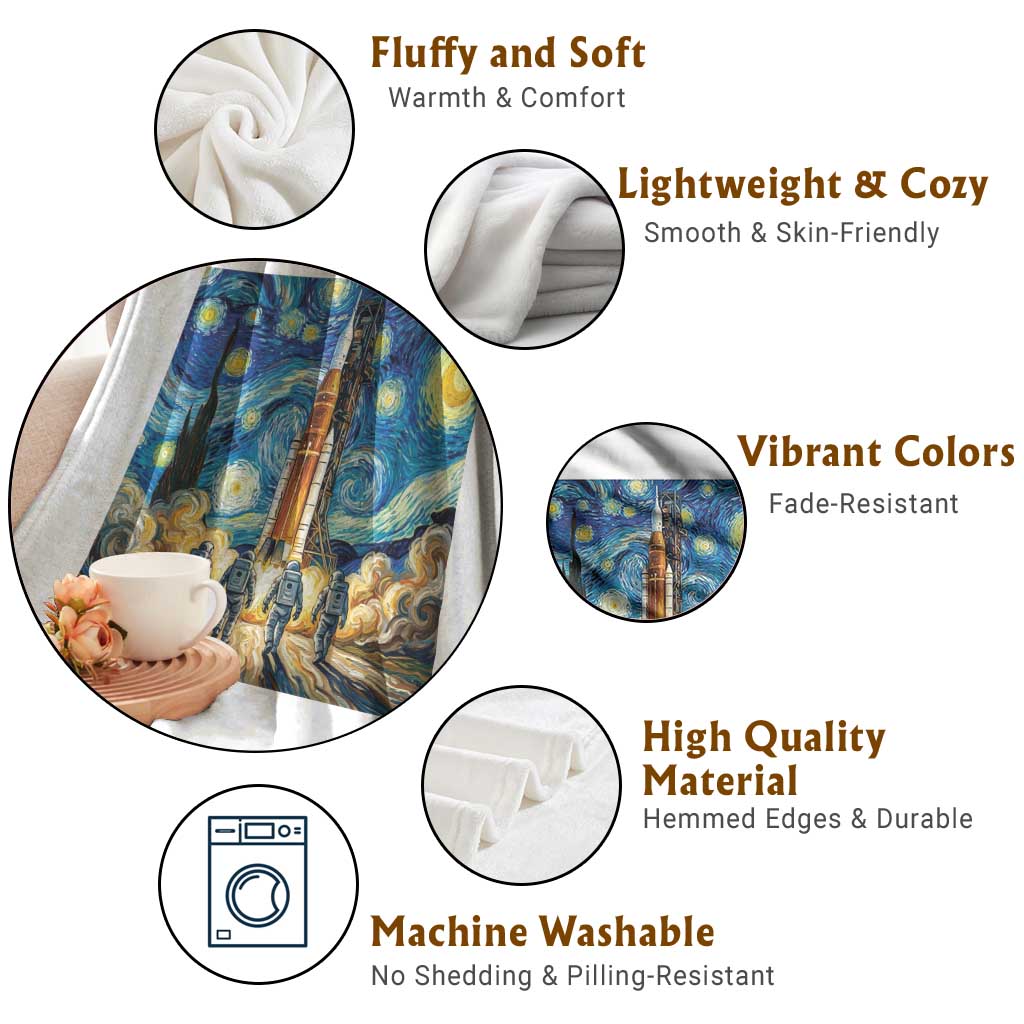 Lunar Mission Astronaut Starry Night Throw Blanket Space Lover Gift