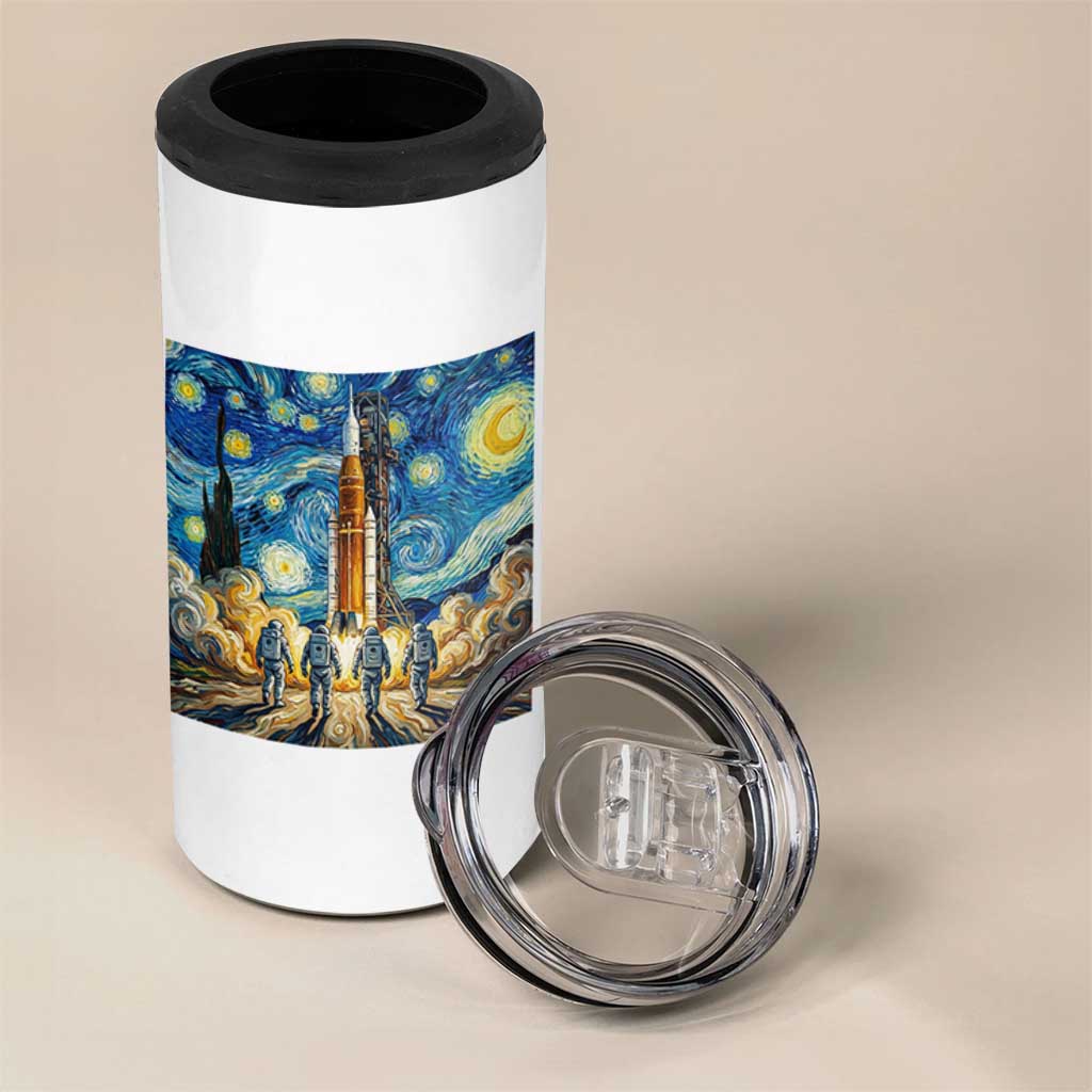 Lunar Mission Astronaut Starry Night 4 in 1 Can Cooler Tumbler Space Lover Gift