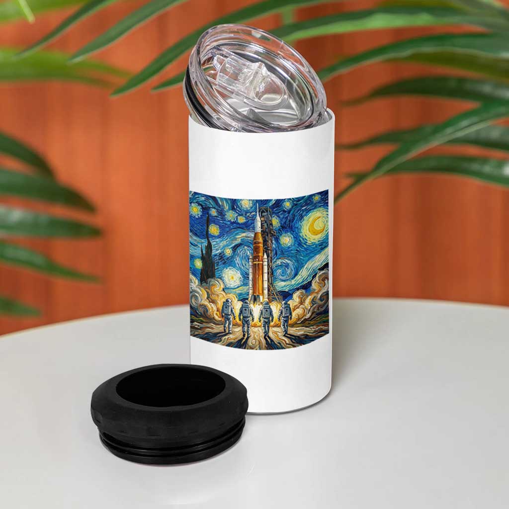 Lunar Mission Astronaut Starry Night 4 in 1 Can Cooler Tumbler Space Lover Gift