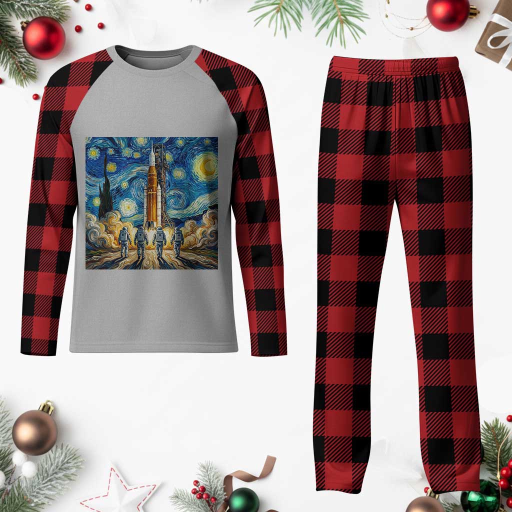 Lunar Mission Astronaut Starry Night Plaid Pajama Set Space Lover Gift