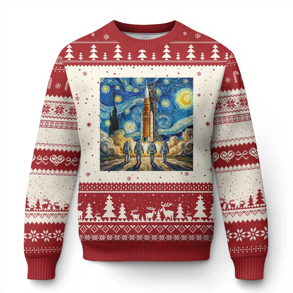 Lunar Mission Astronaut Starry Night Ugly Christmas Sweater Space Lover Gift