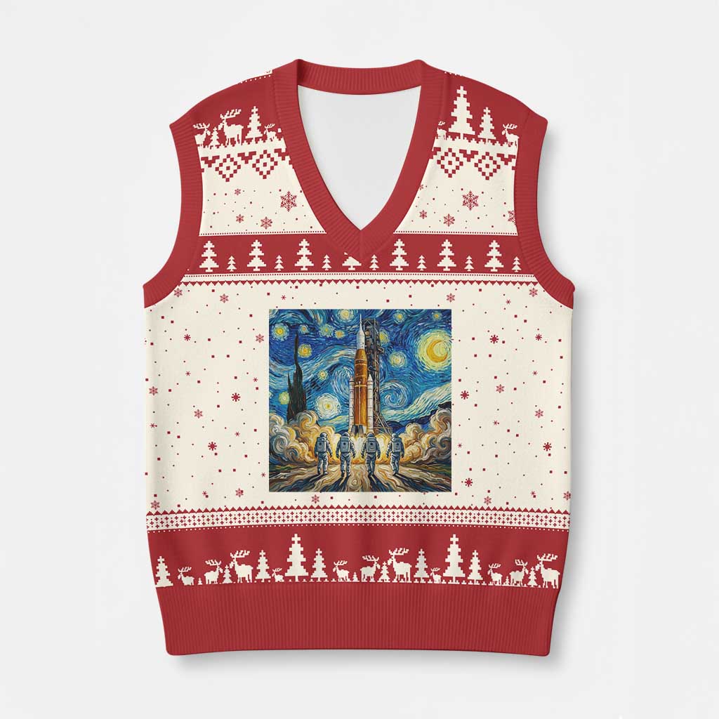 Lunar Mission Astronaut Starry Night V-Neck Knit Sweater Vest Space Lover Gift