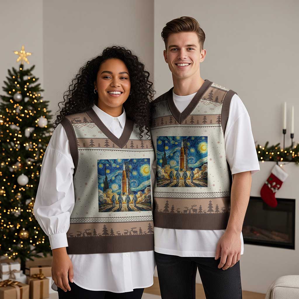 Lunar Mission Astronaut Starry Night V-Neck Knit Sweater Vest Space Lover Gift