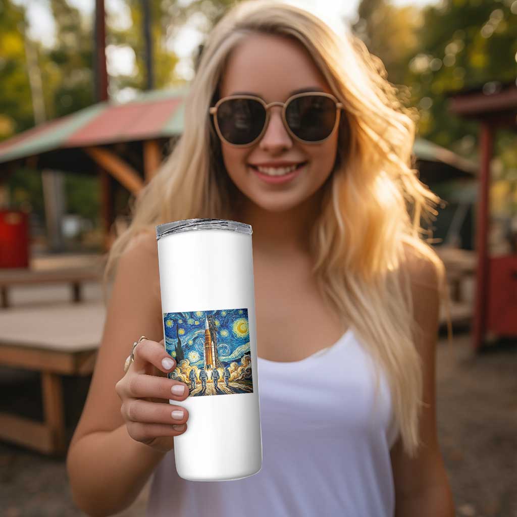 Lunar Mission Astronaut Starry Night Skinny Tumbler Space Lover Gift