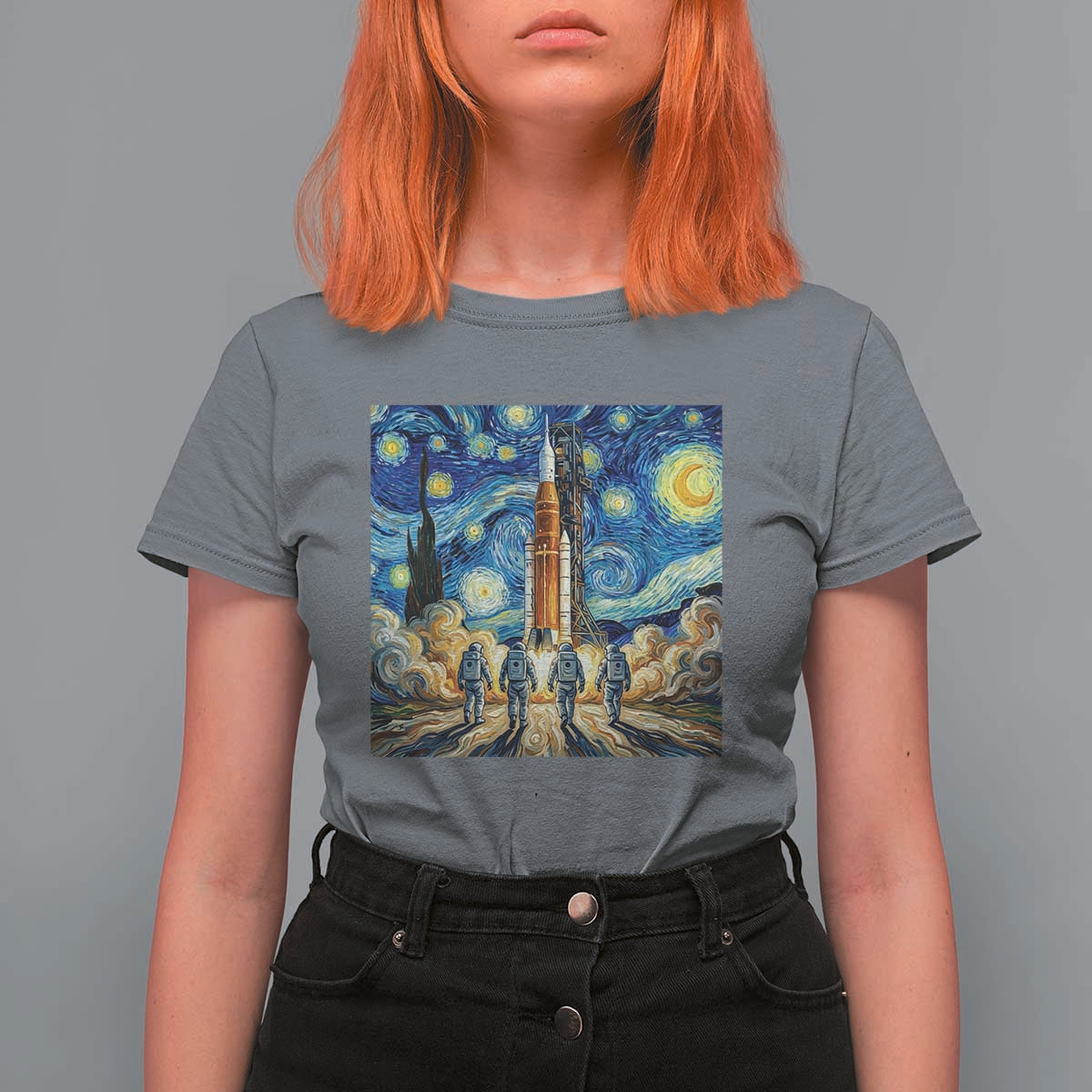 Lunar Mission Astronaut Starry Night T Shirt For Women Space Lover Gift