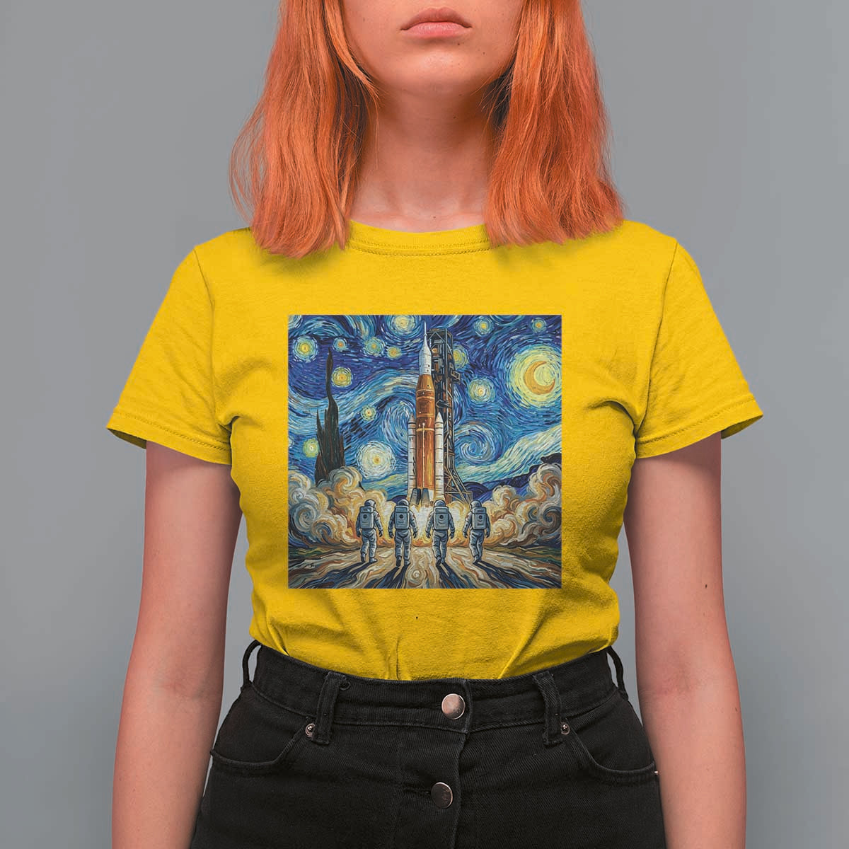 Lunar Mission Astronaut Starry Night T Shirt For Women Space Lover Gift