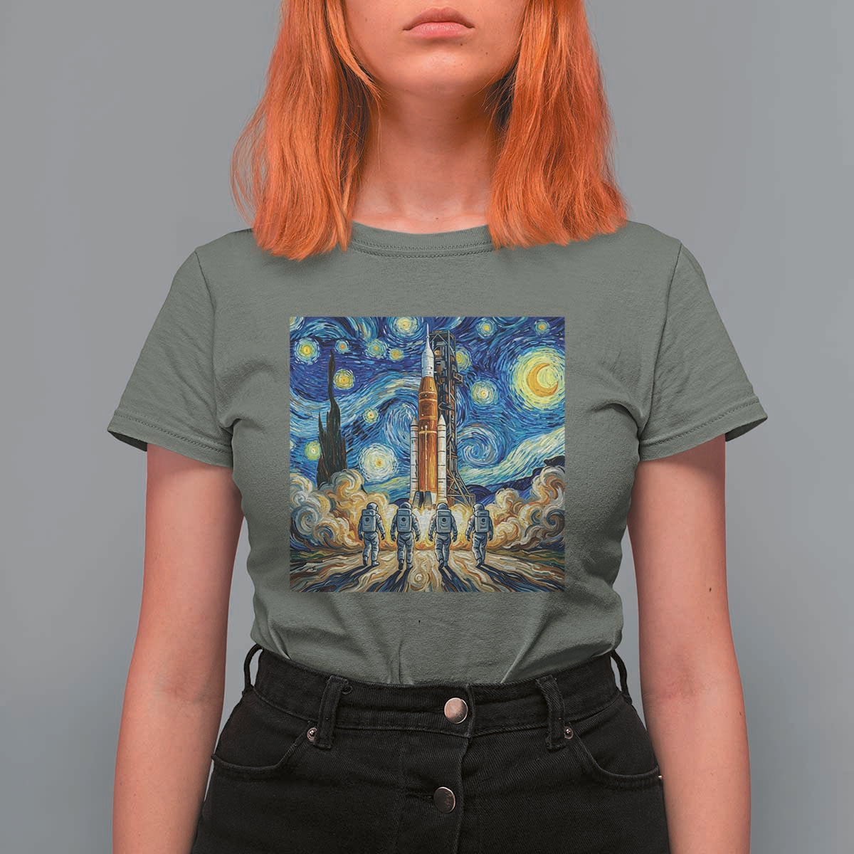 Lunar Mission Astronaut Starry Night T Shirt For Women Space Lover Gift
