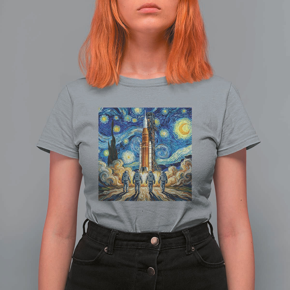 Lunar Mission Astronaut Starry Night T Shirt For Women Space Lover Gift