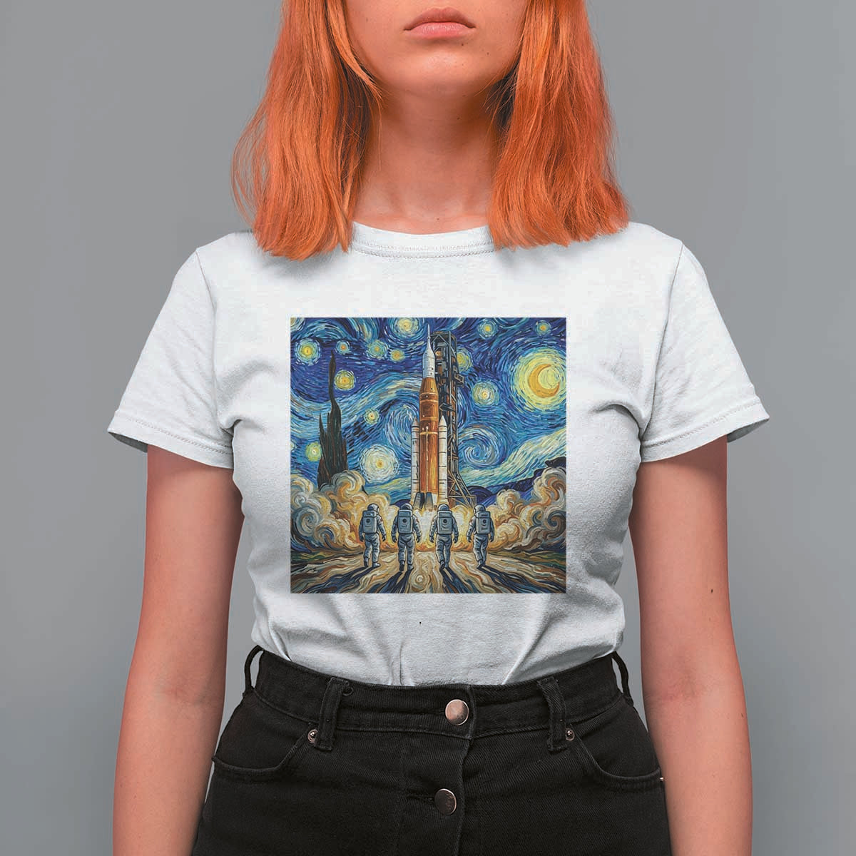 Lunar Mission Astronaut Starry Night T Shirt For Women Space Lover Gift