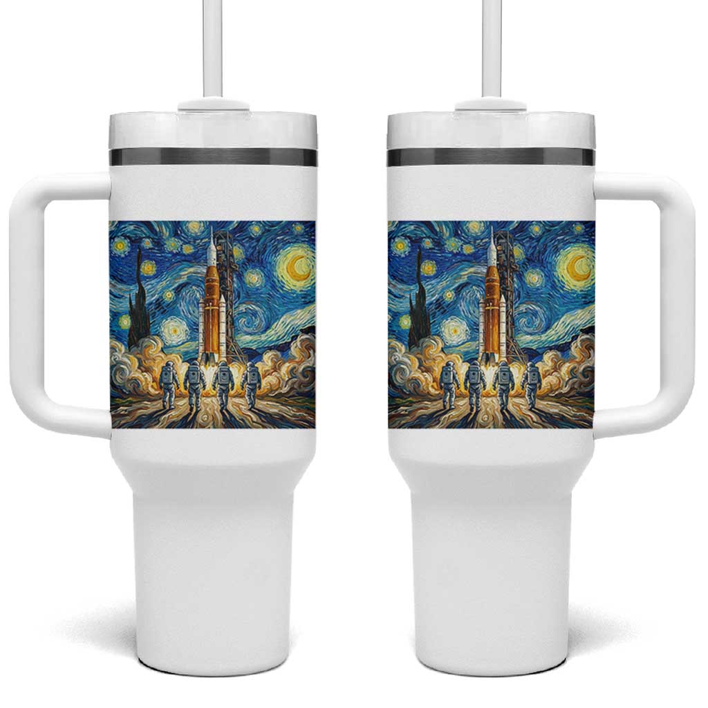 Lunar Mission Astronaut Starry Night Tumbler With Handle Space Lover Gift