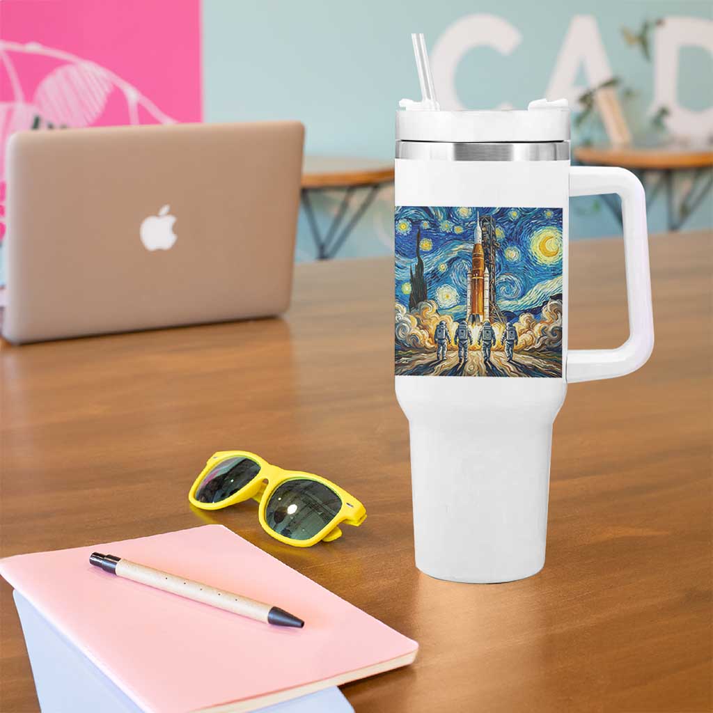 Lunar Mission Astronaut Starry Night Tumbler With Handle Space Lover Gift