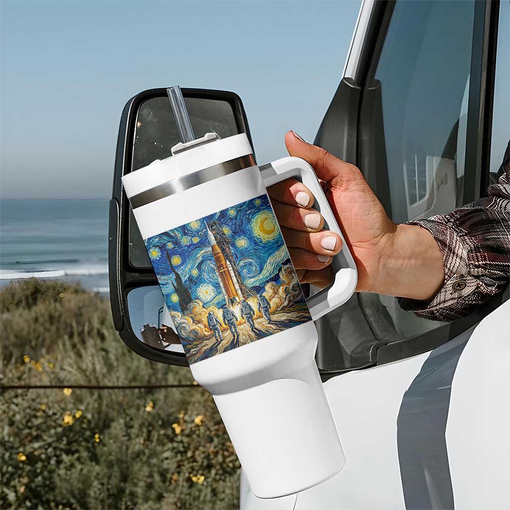 Lunar Mission Astronaut Starry Night Tumbler With Handle Space Lover Gift