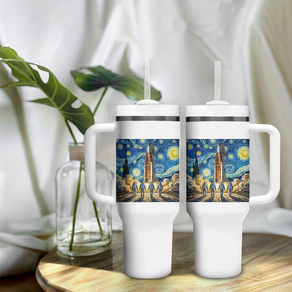 Lunar Mission Astronaut Starry Night Tumbler With Handle Space Lover Gift