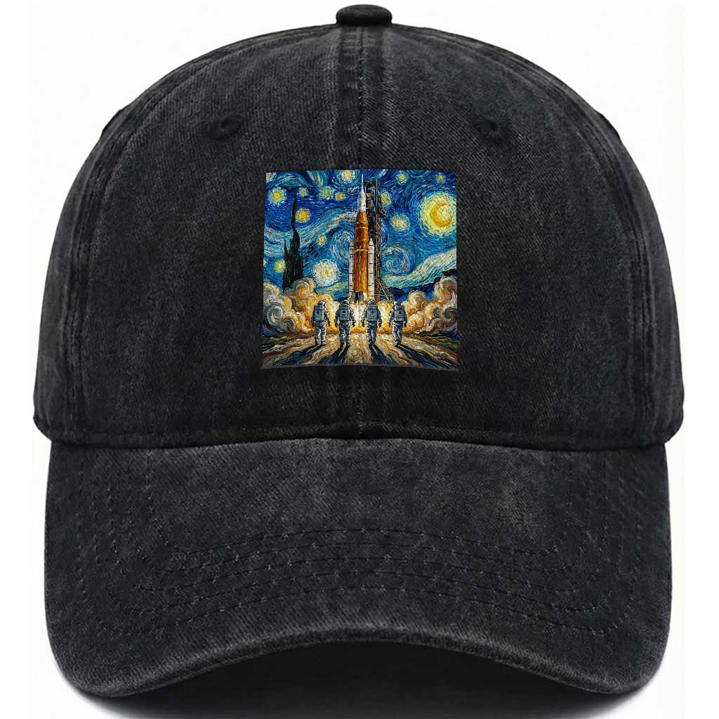 Lunar Mission Astronaut Starry Night Washed Cotton Baseball Cap Space Lover Gift