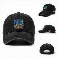 Lunar Mission Astronaut Starry Night Washed Cotton Baseball Cap Space Lover Gift