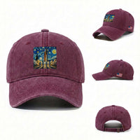 Lunar Mission Astronaut Starry Night Washed Cotton Baseball Cap Space Lover Gift