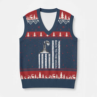 Patriotic American Pride Astronaut Lunar Mission V-Neck Knit Sweater Vest Back To The Moon