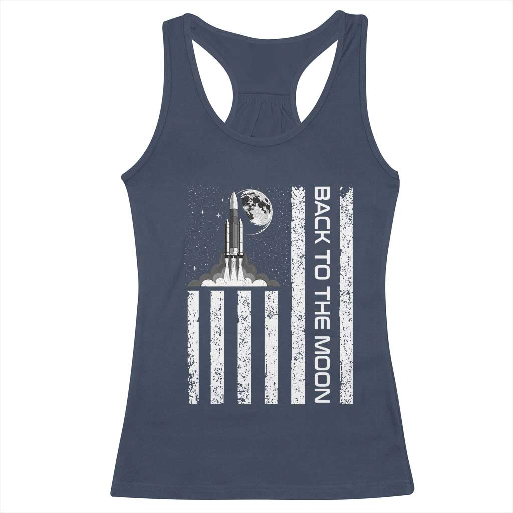 Patriotic American Pride Astronaut Lunar Mission Racerback Tank Top Back To The Moon