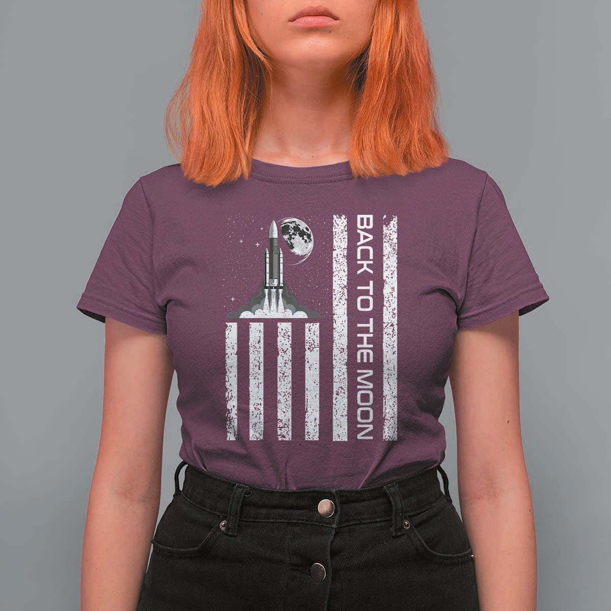 Patriotic American Pride Astronaut Lunar Mission T Shirt For Women Back To The Moon