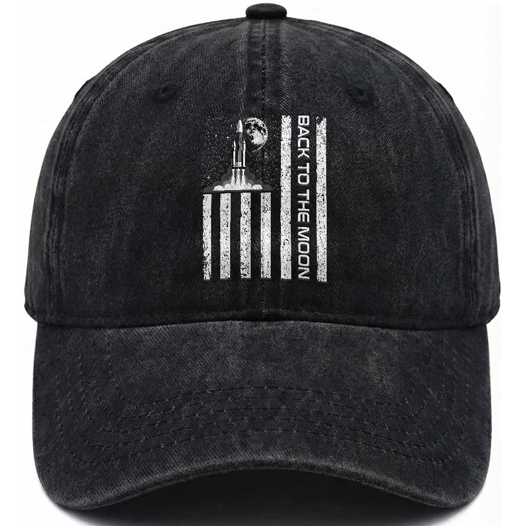 Patriotic American Pride Astronaut Lunar Mission Washed Cotton Baseball Cap Back To The Moon