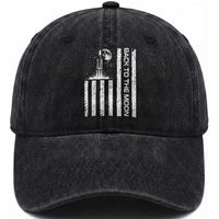 Patriotic American Pride Astronaut Lunar Mission Washed Cotton Baseball Cap Back To The Moon