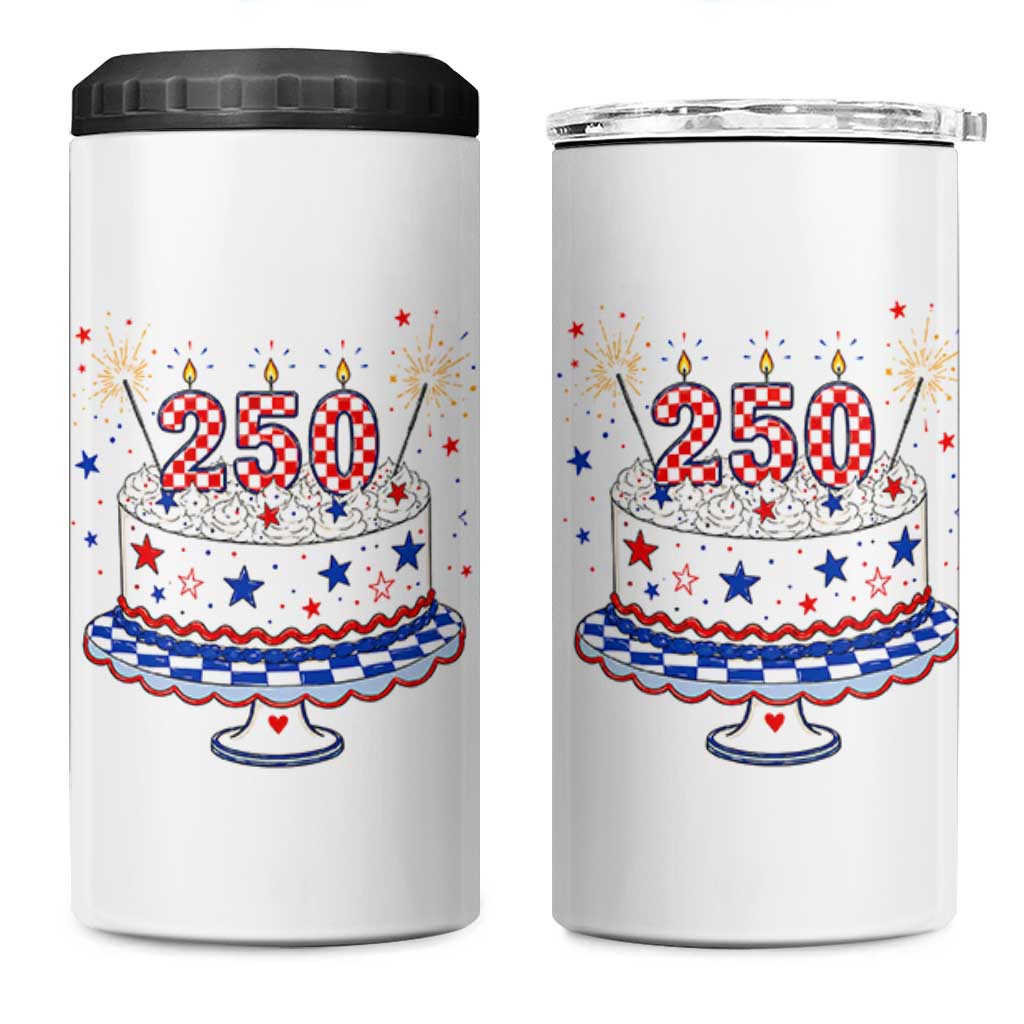 USA 250th Anniversary Birthday Cake Party Gift 4 in 1 Can Cooler Tumbler