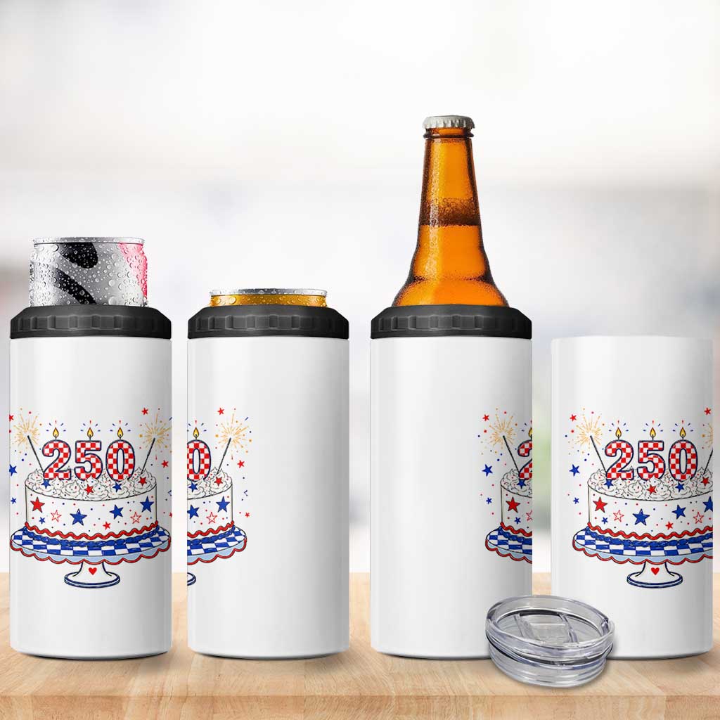 USA 250th Anniversary Birthday Cake Party Gift 4 in 1 Can Cooler Tumbler