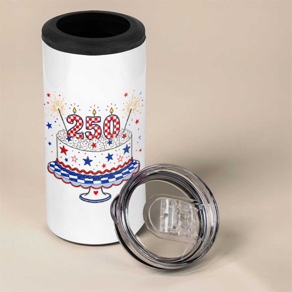 USA 250th Anniversary Birthday Cake Party Gift 4 in 1 Can Cooler Tumbler