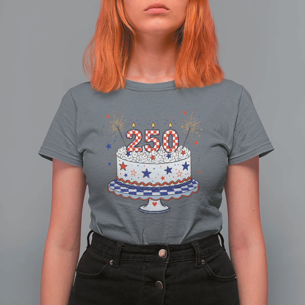 USA 250th Anniversary Birthday Cake Party Gift T Shirt For Women