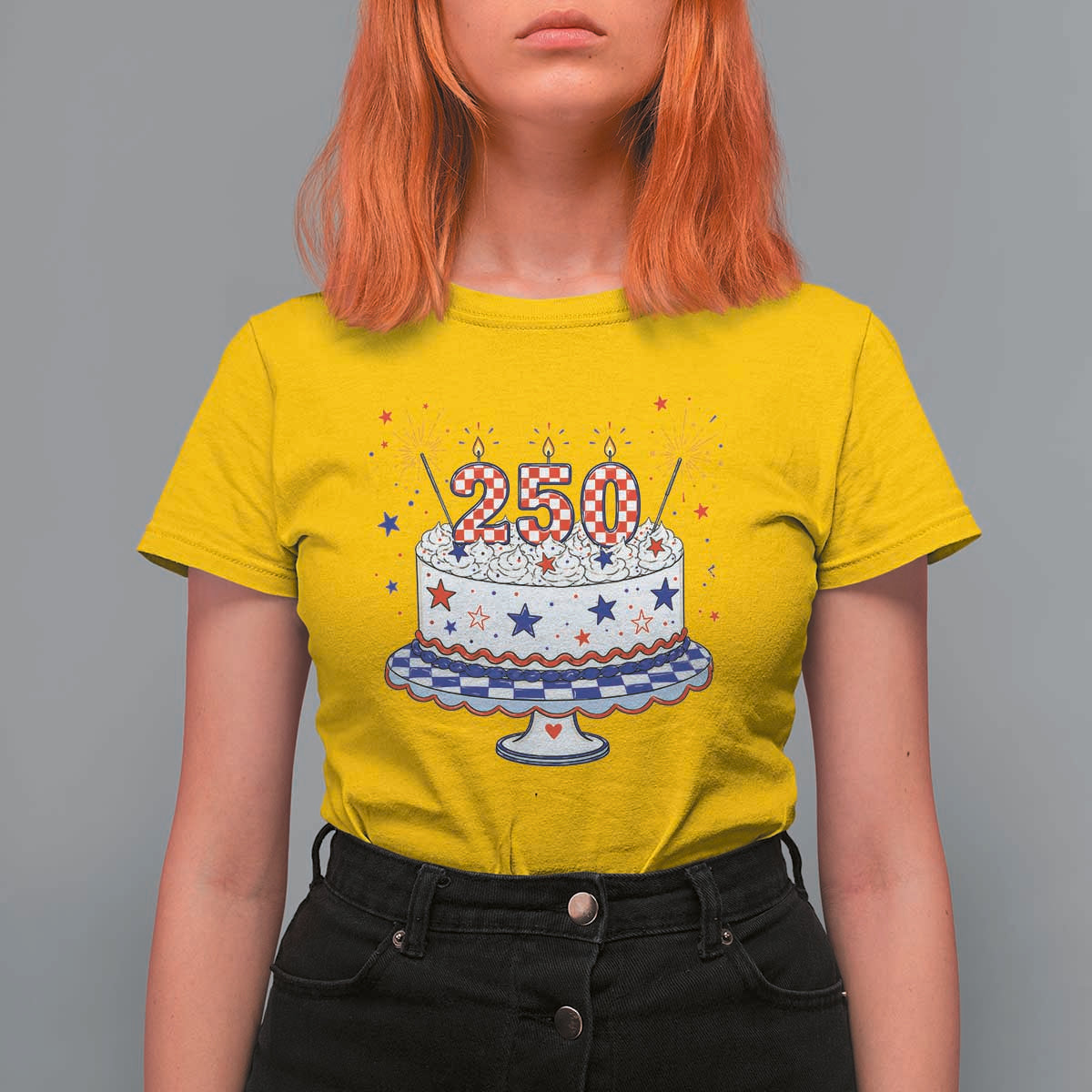 USA 250th Anniversary Birthday Cake Party Gift T Shirt For Women