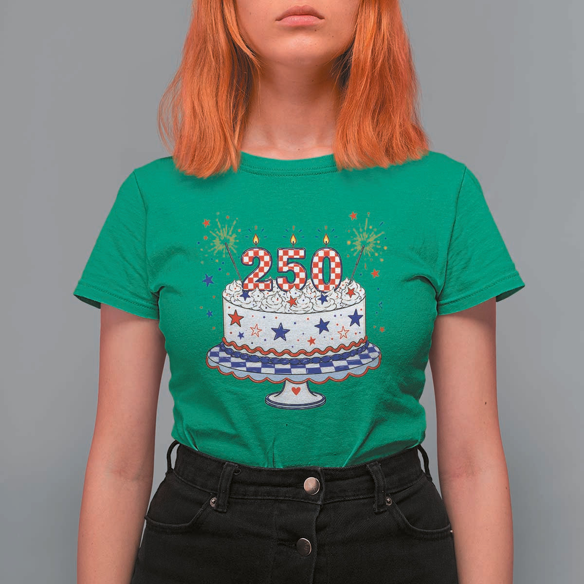 USA 250th Anniversary Birthday Cake Party Gift T Shirt For Women
