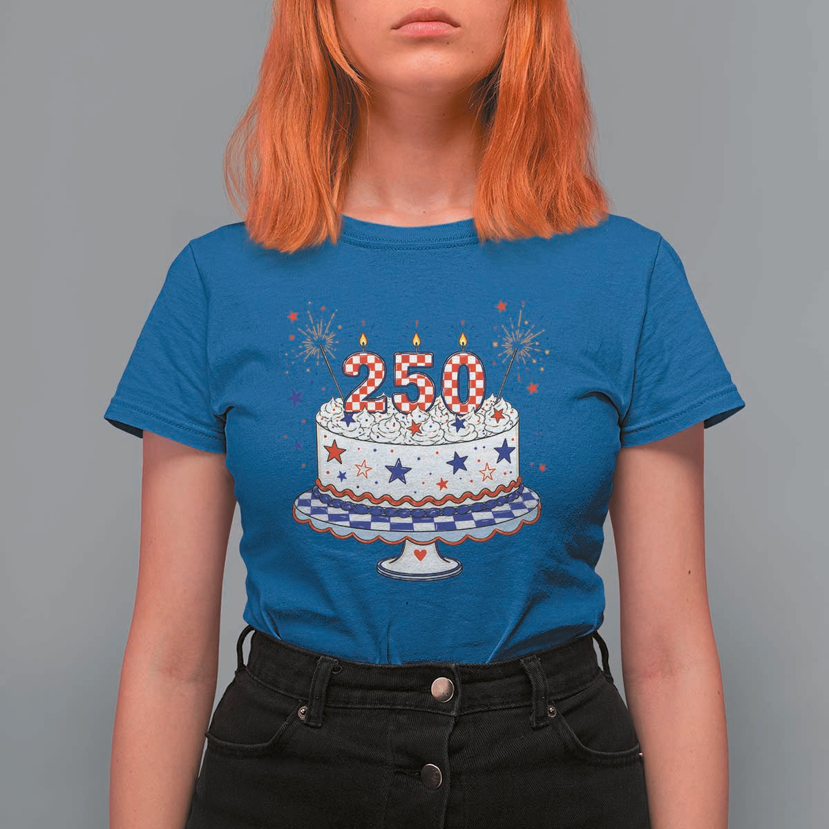 USA 250th Anniversary Birthday Cake Party Gift T Shirt For Women