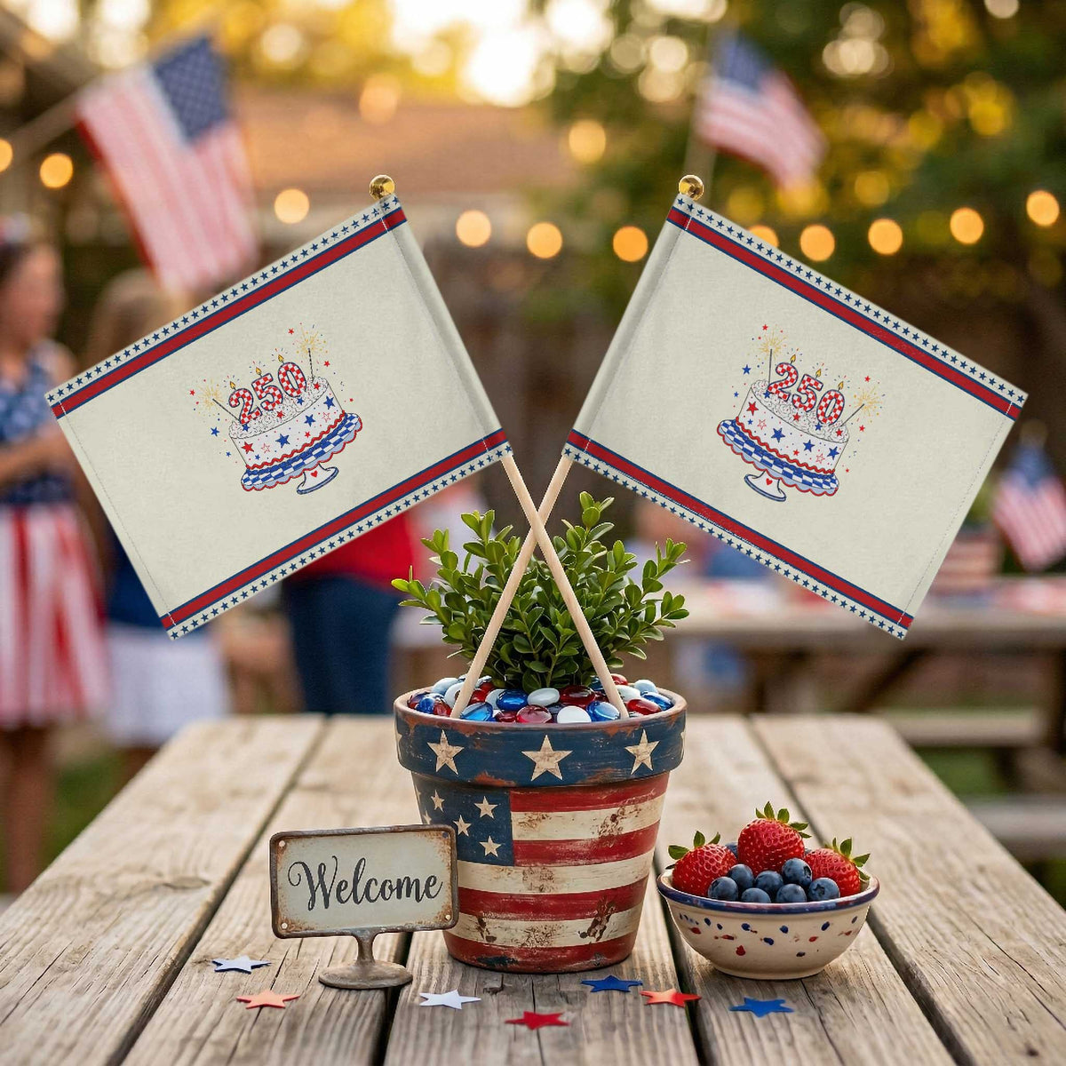 USA 250th Anniversary Birthday Cake Party Gift Patriotic Handheld Flag