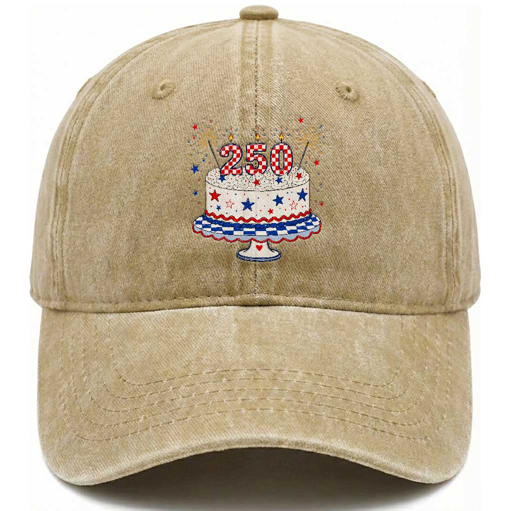 USA 250th Anniversary Birthday Cake Party Gift Washed Cotton Baseball Cap