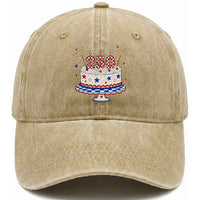 USA 250th Anniversary Birthday Cake Party Gift Washed Cotton Baseball Cap