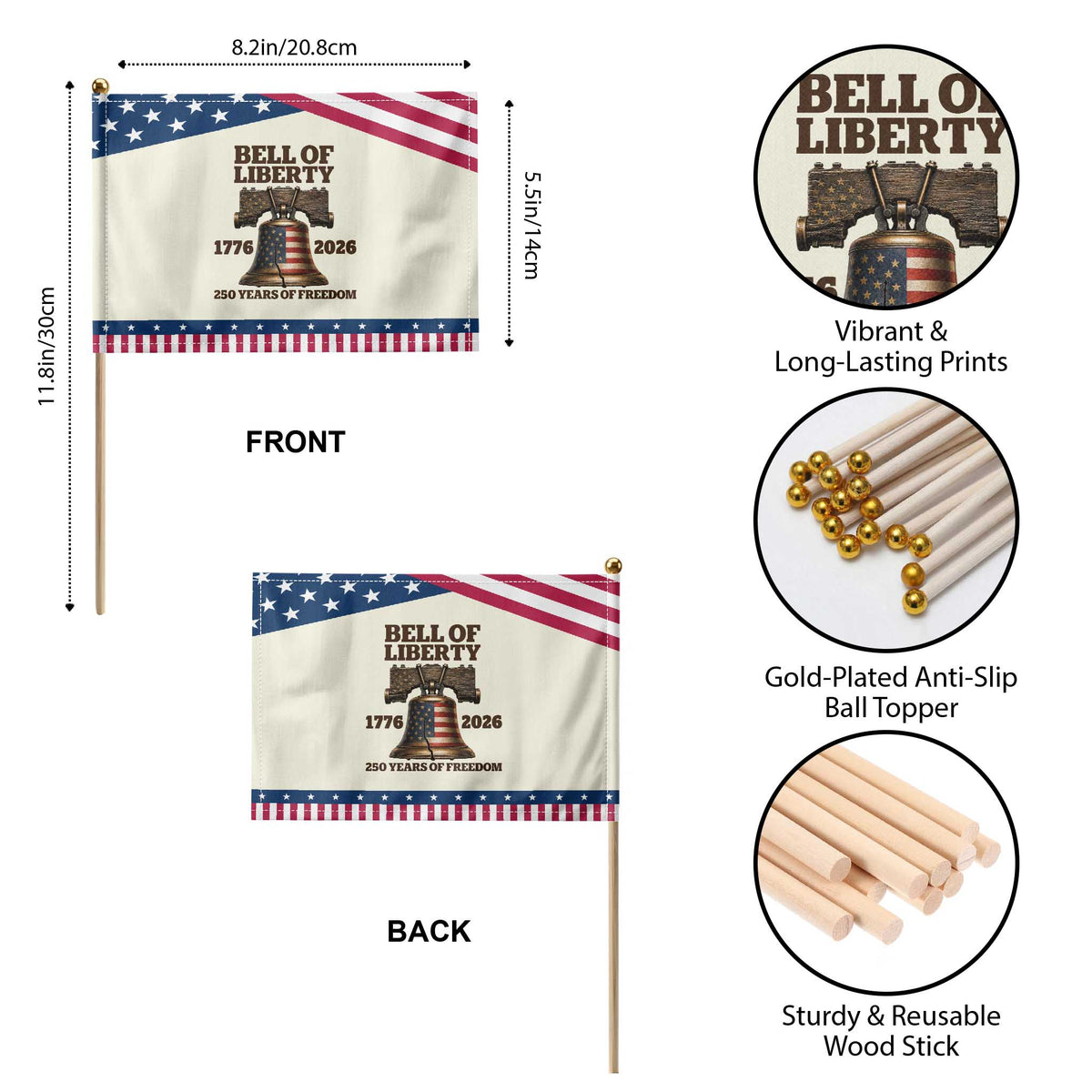 Liberty Bell 250th Anniversary Patriotic Handheld Flag American Pride Gift
