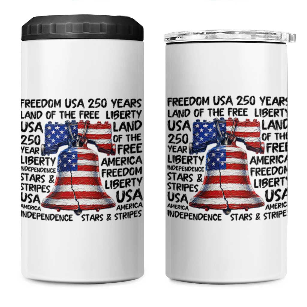 250 Years Of Freedom 4 in 1 Can Cooler Tumbler Red White Blue Liberty Bell