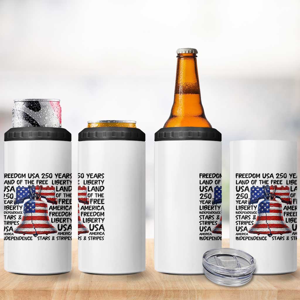 250 Years Of Freedom 4 in 1 Can Cooler Tumbler Red White Blue Liberty Bell